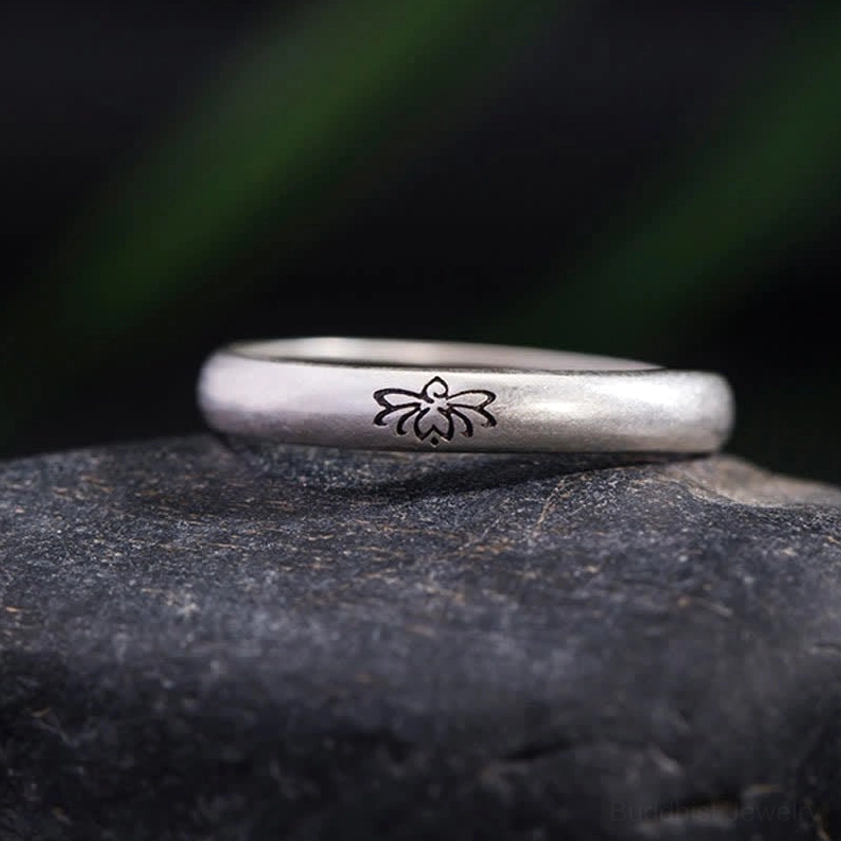 Sterling Silver Lotus Ring with Antique Matte Finish - Top Down View