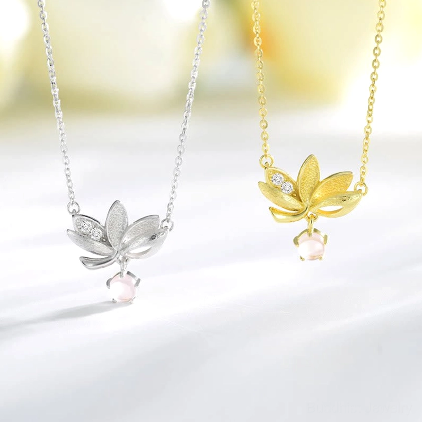Buddhist lotus pendant necklace spiritual protection amulet in 925 sterling silver with spiritual significance