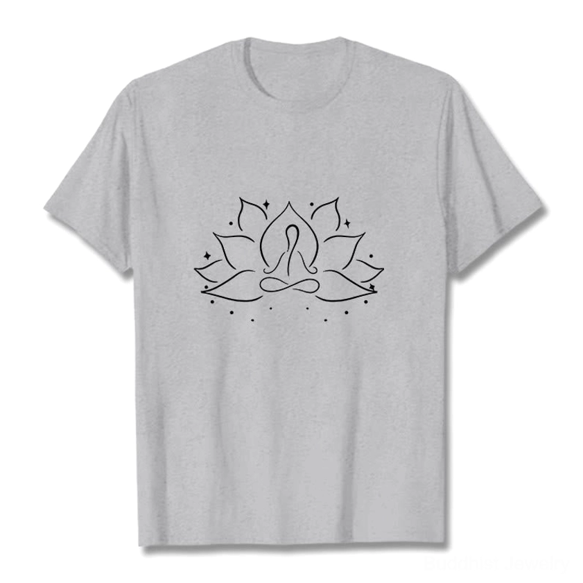 Light grey Buddhist lotus meditation t-shirt unisex fit, spiritual yoga apparel flat view