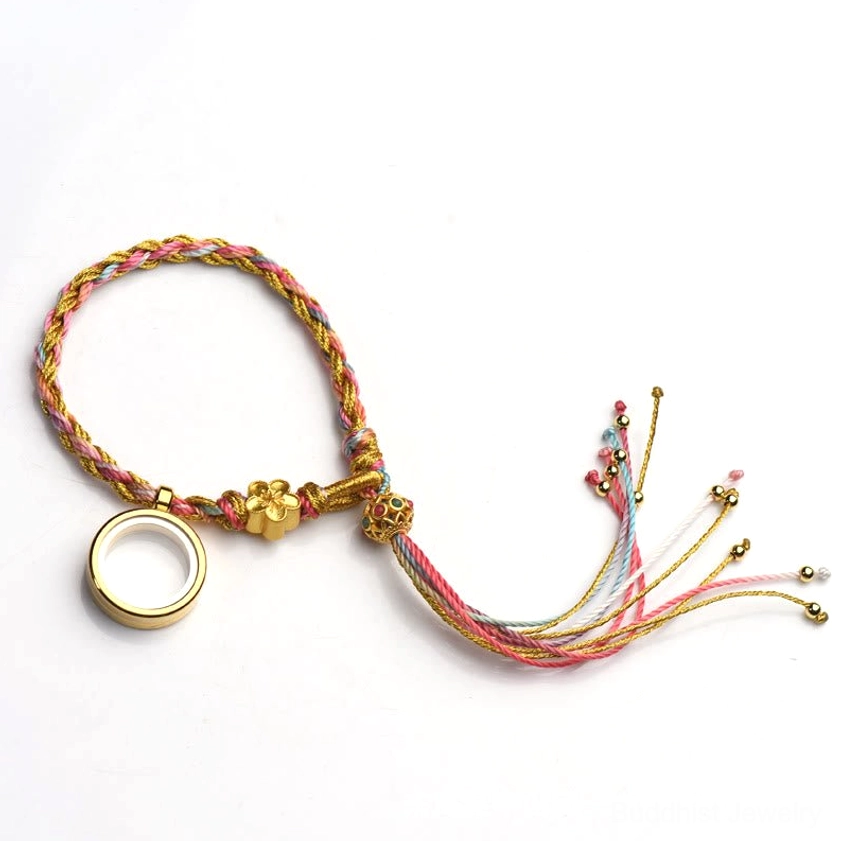 Handmade Buddhist lucky braided string bracelet - full product view showcasing colorful wrap design and traditional craftsmanship