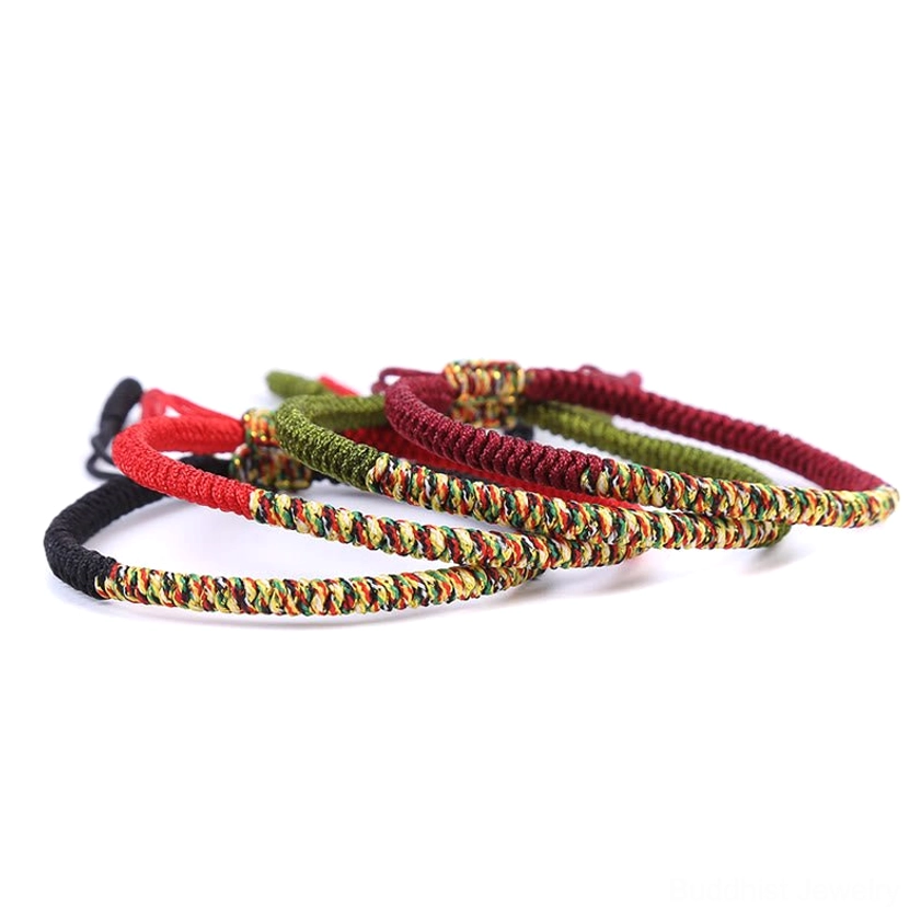 Buddhist King Kong Knot lucky charm bracelet with premium braided cord and multicolor woven accents for positive energy and protection