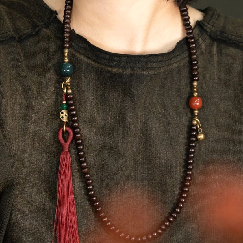 Authentic Buddhist 108 Mala Beads with purple bodhi seeds for mindfulness and spiritual awareness