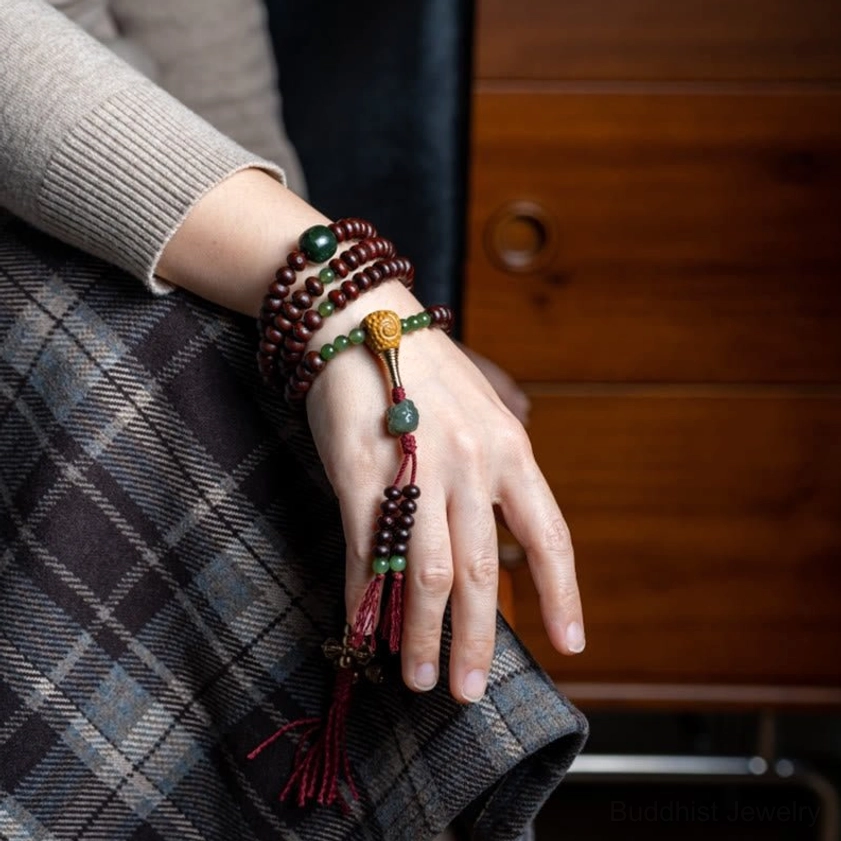 Buddhist mala bracelet with elastic rope option for easy wear and meditation practice