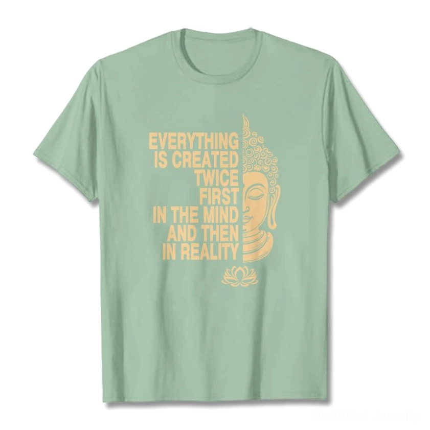 Buddhist manifestation cotton tee back view showing unisex regular fit and fabric quality