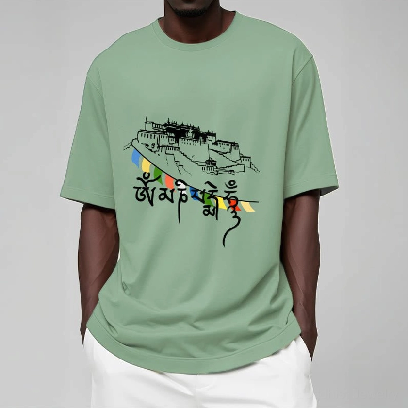 Buddhist cotton t-shirt back view showing crew neck design and overall garment construction quality