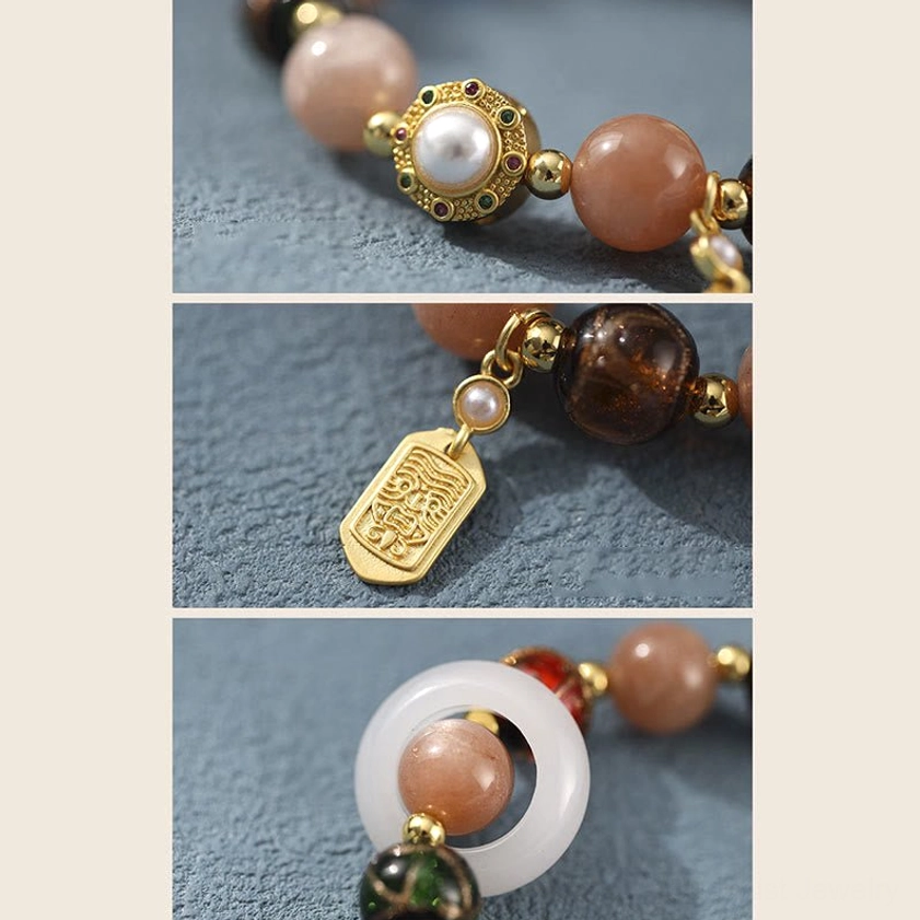 Buddhist meditation bracelet with protective tridacna stone and incense ash glass beads for inner peace