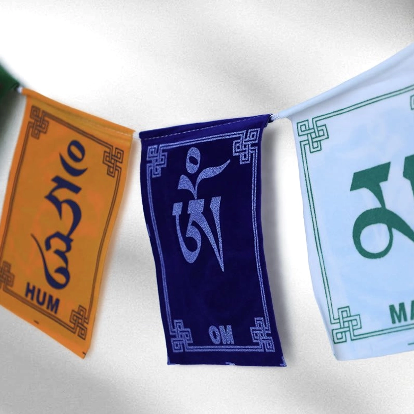Buddhist Om Mani Padme Hum meditation gift bundle lifestyle flat lay showing all six spiritual wellness components together