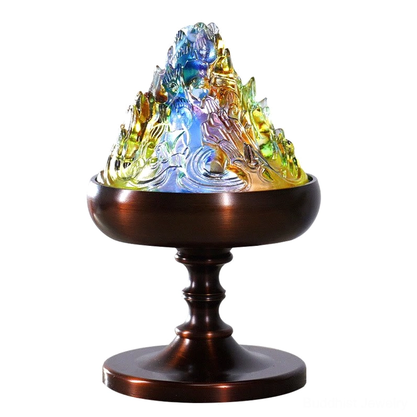 Buddhist meditation incense burner Liuli crystal mountain design for spiritual healing and relaxation