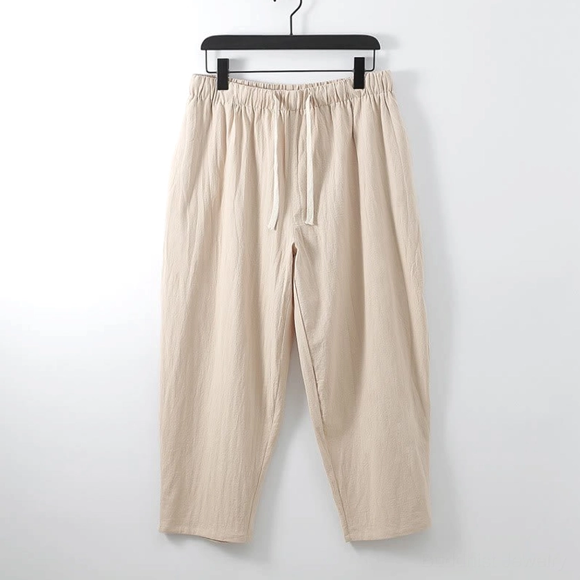 Buddhist meditation cotton loungewear set - full piece view showing kimono top and ankle-length pants together