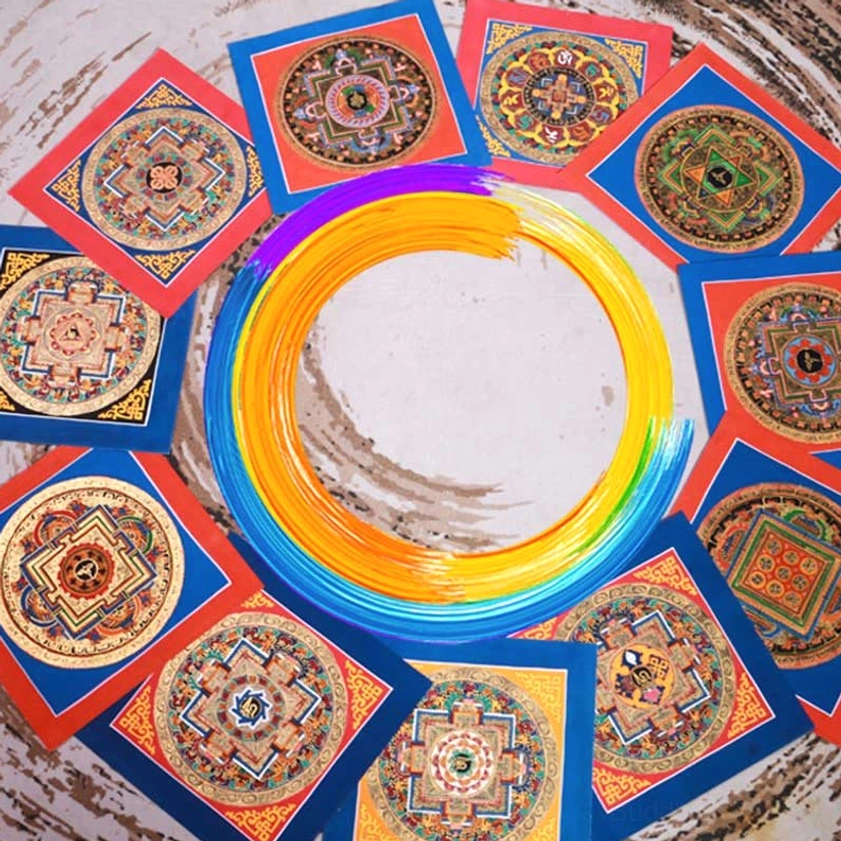 Buddhist meditation mandala thangka with symmetrical sacred patterns for contemplative spiritual practice