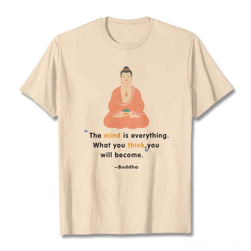 Unisex bisque Buddhist mindfulness t-shirt model front view all sizes