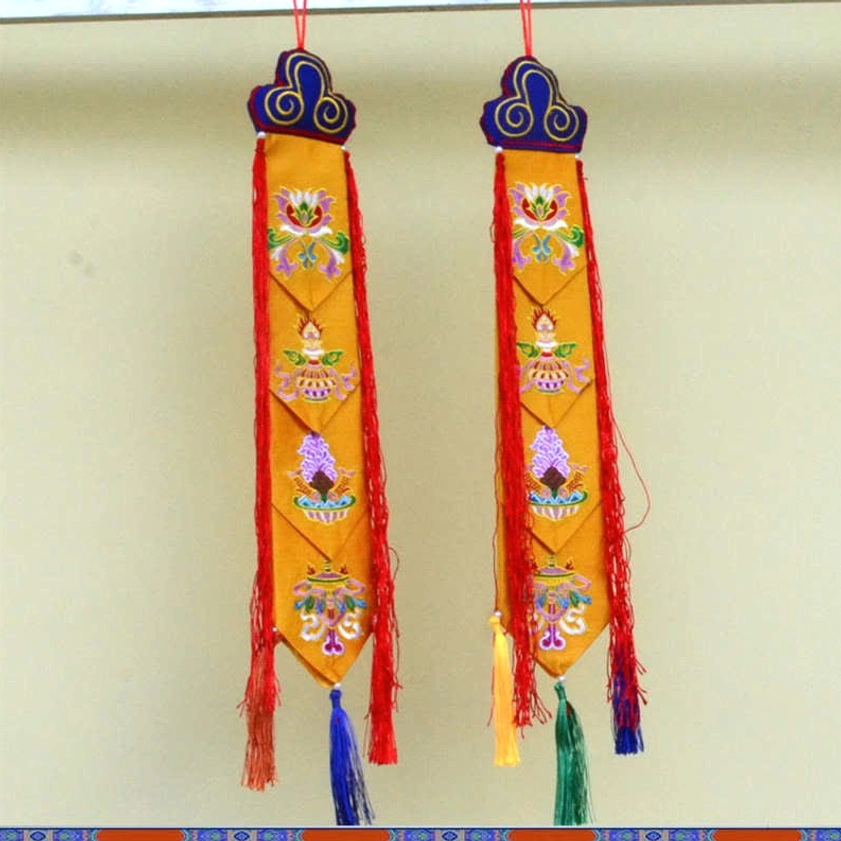 Buddhist meditation wall hanging with sacred symbols for yoga studio and spiritual spaces
