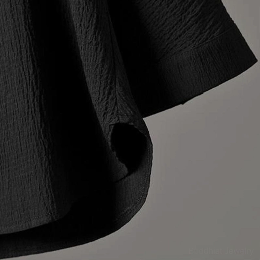 Zen Buddhist linen mens casual set black shirt natural waist elastic band pants comfort fit