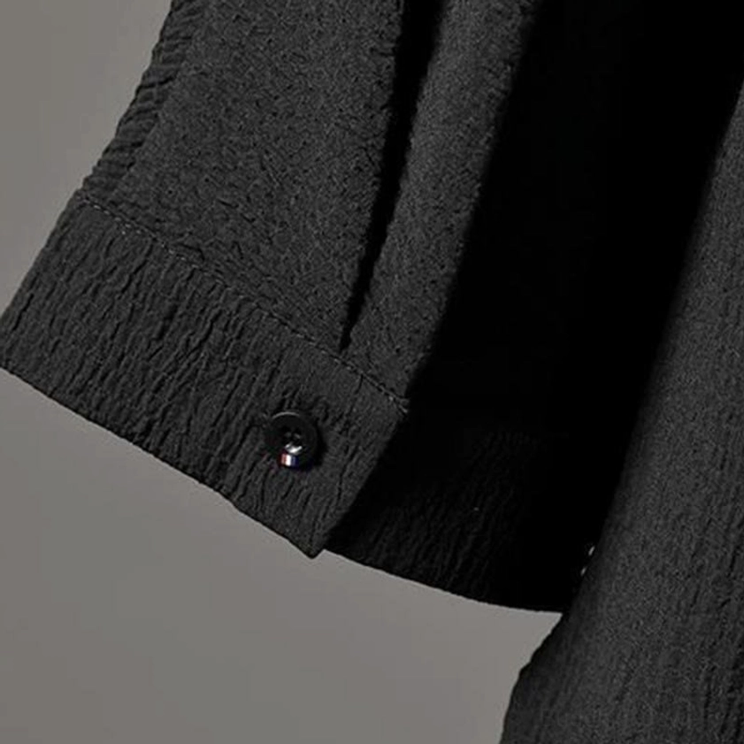 Buddhist casual mens outfit set black three-quarter sleeve V-neck shirt pockets functional design