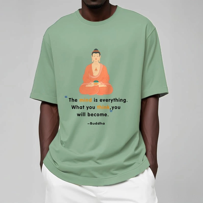 Bisque Buddhist meditation t-shirt crew neck casual styling detail view