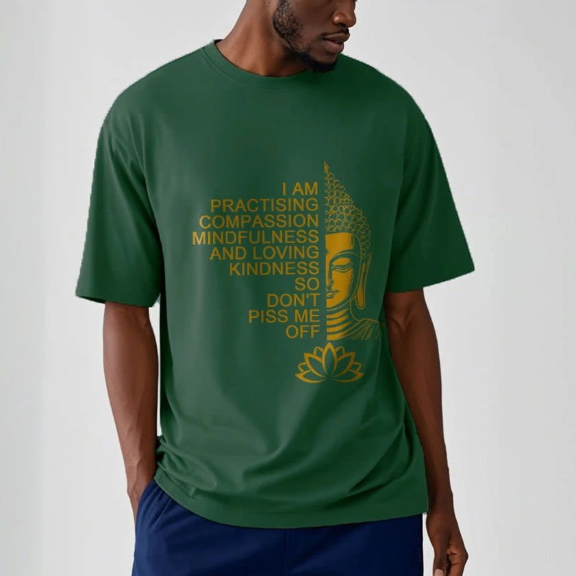 Buddhist mindfulness golden Buddha lotus cotton tee layered styling pairing suggestions