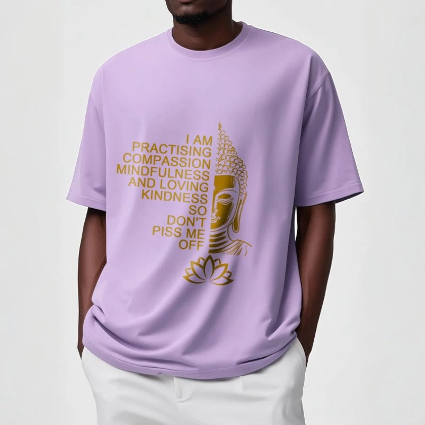 Buddhist mindfulness golden Buddha lotus cotton tee care instructions washing guide