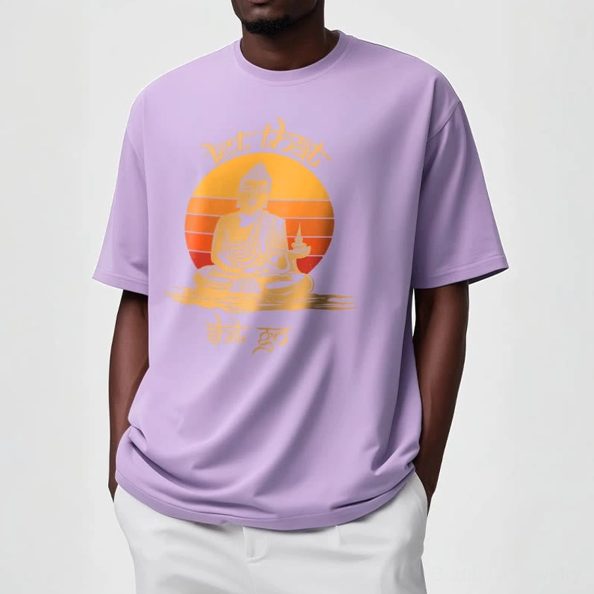 Buddhist Let That Shit Go t-shirt lifestyle shot showing comfort fit and versatile styling