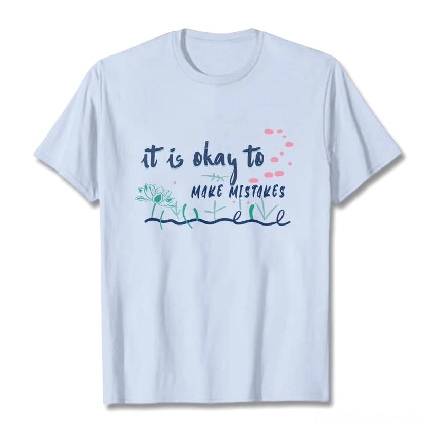 Light blue it's okay to make mistakes Buddhist tee flat lay front view on white background