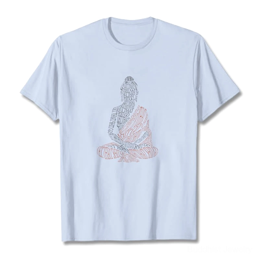 Buddhist Mindfulness Graphic T-Shirt - Light Cyan Cotton Tee with Buddha Design Front Display