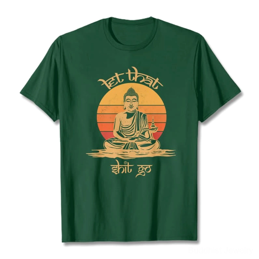 Buddhist Let That Shit Go graphic tee light grey color front flat lay unisex cotton mindfulness