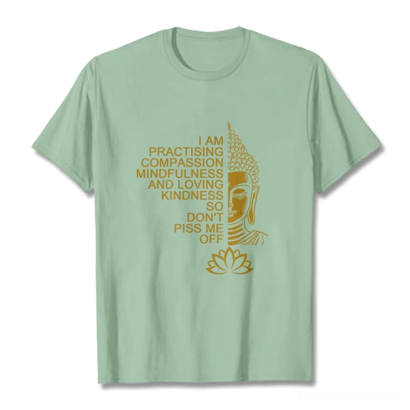 Buddhist mindfulness golden Buddha lotus cotton t-shirt fabric texture and quality showcase