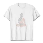 Buddhist Mindfulness Graphic T-Shirt - White Cotton Tee with Buddha Word-Art Design, Front Flat Lay View