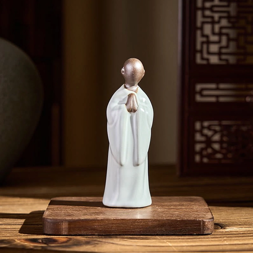 Handcrafted Buddhist monk ceramic statue for mindfulness and inner peace practice