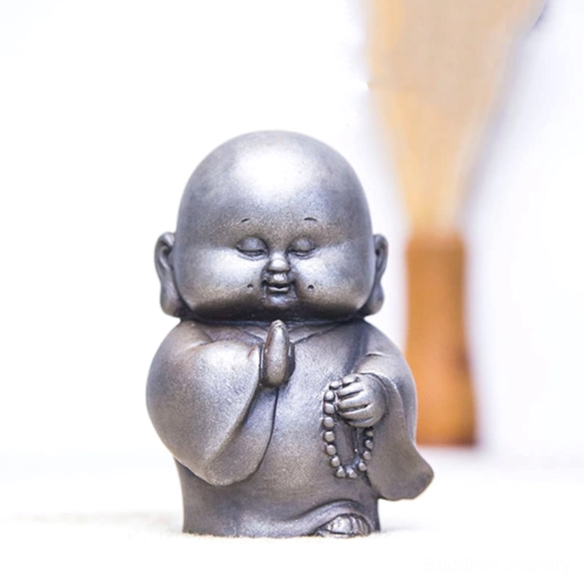 Buddhist meditation monk statue displayed with complementary home decor showing versatile styling options