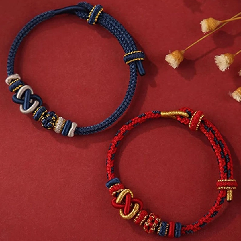 Buddhist peace knot protective string bracelet packaged presentation showing complete handmade spiritual jewelry product
