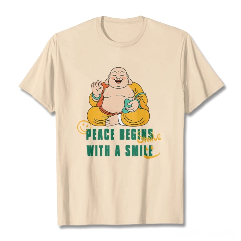 Laughing Buddha peace t-shirt fabric texture premium soft cotton material showcase