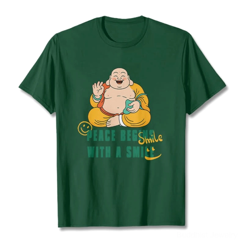 Mindfulness Buddhist graphic t-shirt styling guide peace begins with smile creative wear