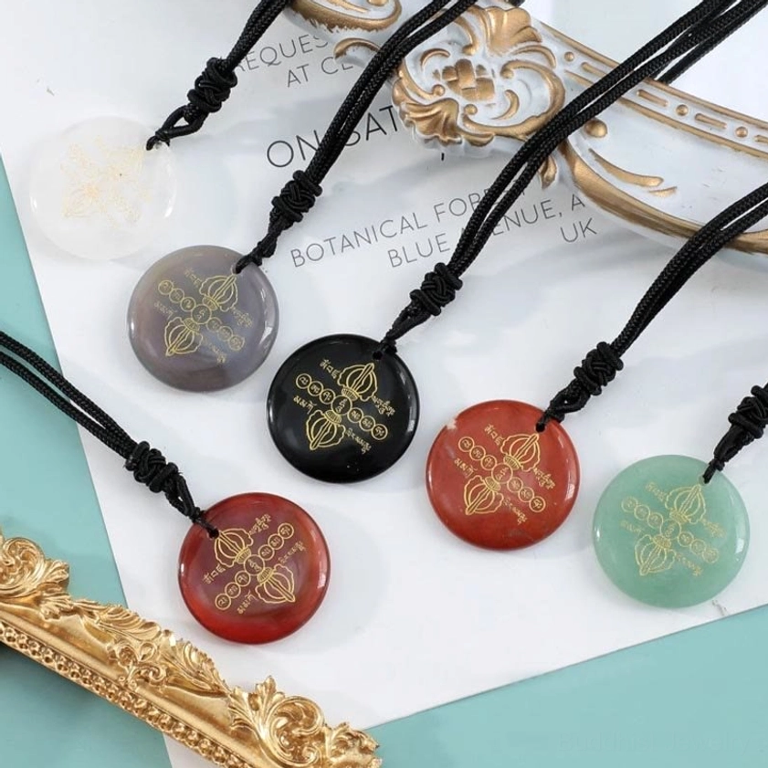 Buddhist Pendant Necklace Handmade Detail - Natural Crystal Jewelry Close-up