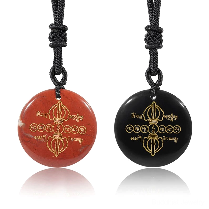 Black Obsidian and Red Stone Buddhist Pendant Necklaces Comparison - Vajra Dorje Spiritual Jewelry