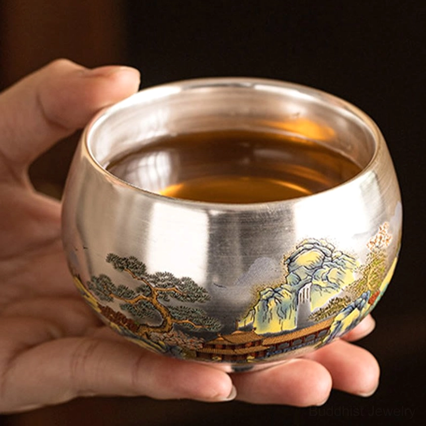 Buddhist pine tree tea cup 150ml handcrafted ceramic evergreen longevity resilience symbol