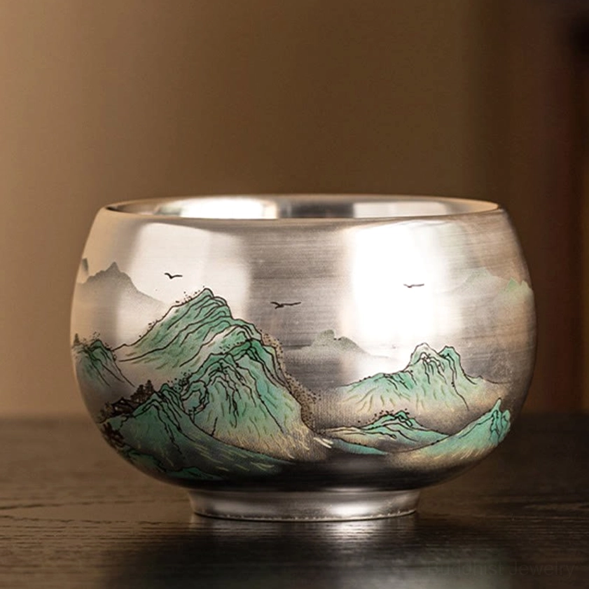 Buddhist pine tree kung fu tea cup 150ml longevity evergreen resilience handcrafted