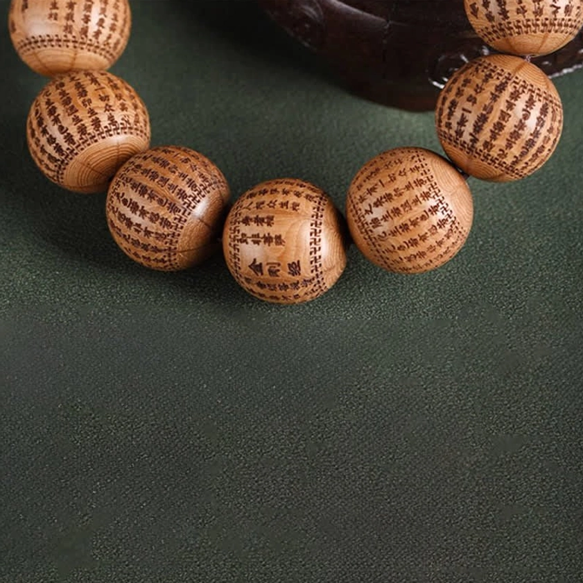 Spiritual wooden prayer bracelet worn on wrist demonstrating comfort fit and everyday wearability