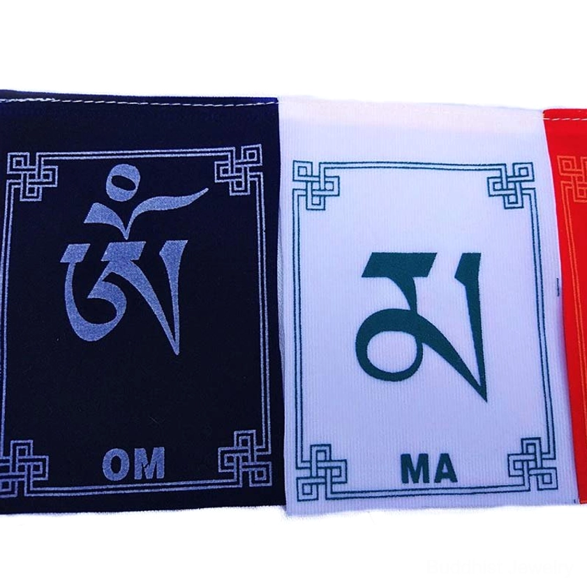 Sacred Buddhist prayer flags for blessing and positive energy distribution through natural elements