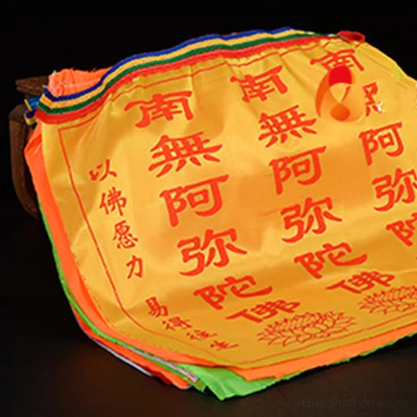 Buddhist prayer flags showing chakra color alignment and spiritual energy balance through 5-element color sequence