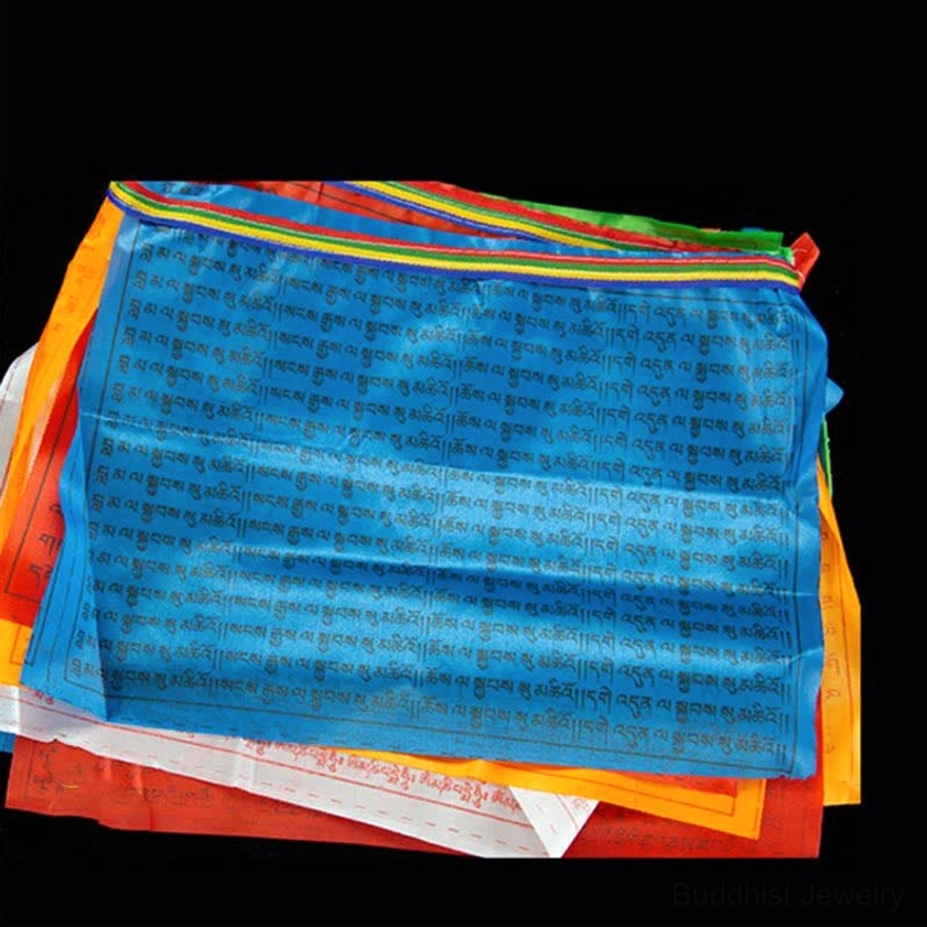 Buddhist prayer flags full set display showing all 20 flags in traditional five-color sequence for home decoration