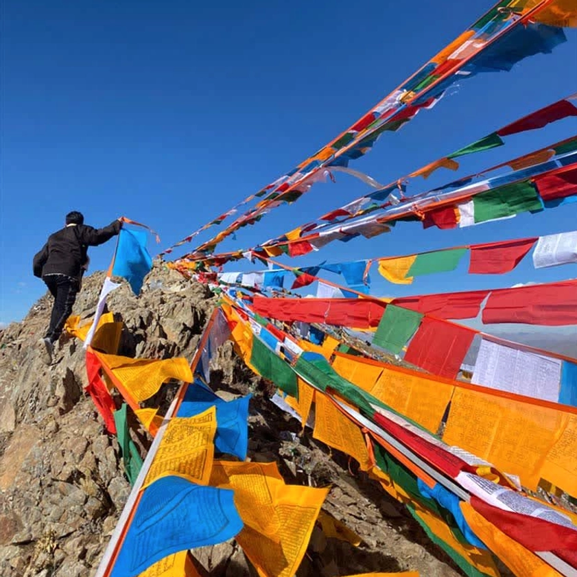Buddhist prayer flags eco-friendly polyester material sustainable spiritual practice