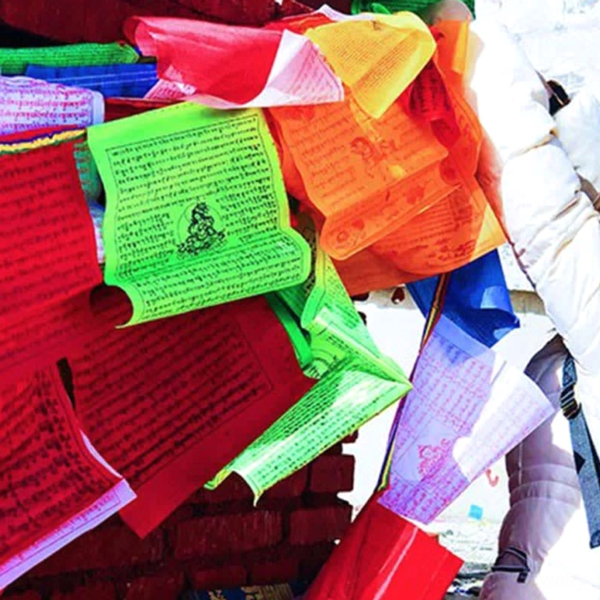 Buddhist prayer flags traditional five elements colors arranged in sequence