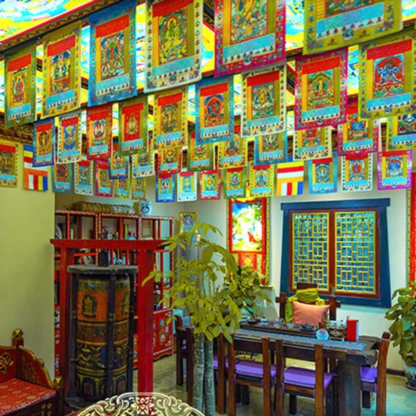 Five element Buddhist prayer flags protection good luck inner peace mindfulness blessing