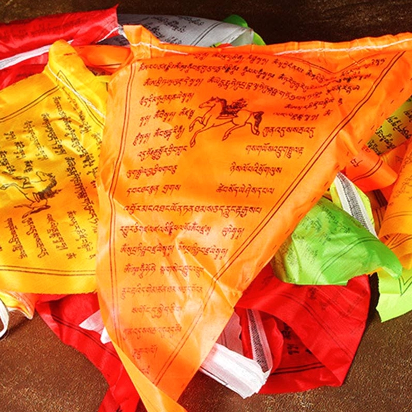 Eco-friendly natural cotton Buddhist prayer flags material close-up showing sustainable fabric quality