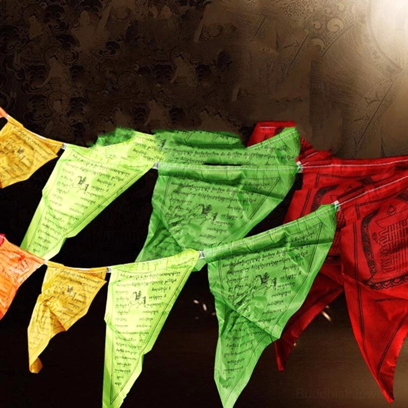 Buddhist prayer flags installed on residential balcony or patio showing authentic placement for spiritual practice