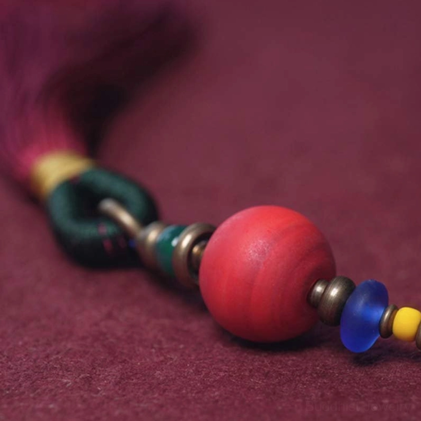 Buddhist prayer mala beads 108-bead necklace with hand-painted Dzi amulet for protection and enlightenment