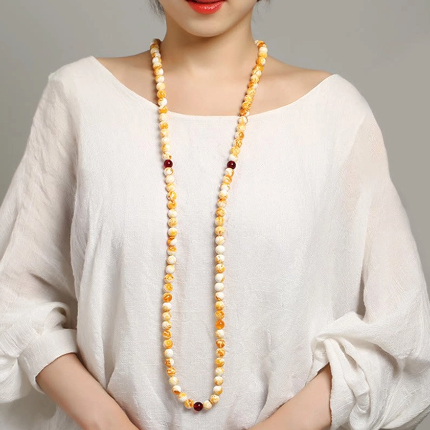 Buddhist prayer mala 108 beads amber resin authentic meditation tool traditional design