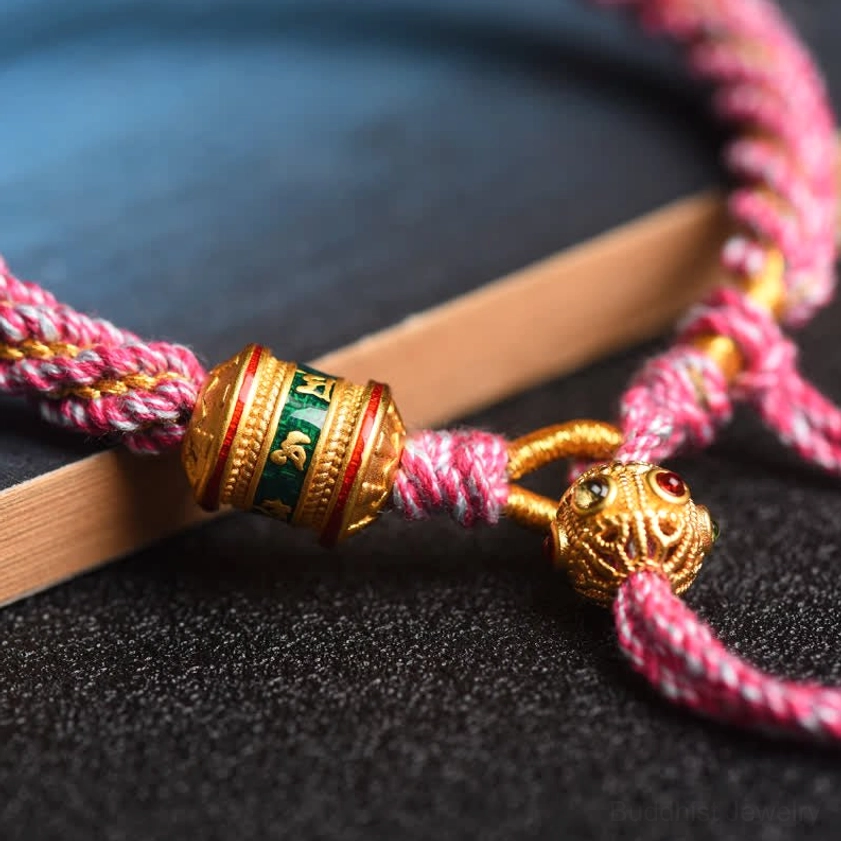 Buddhist prayer wheel charm bracelet multicolor braided string with metal accessories and protective energy design