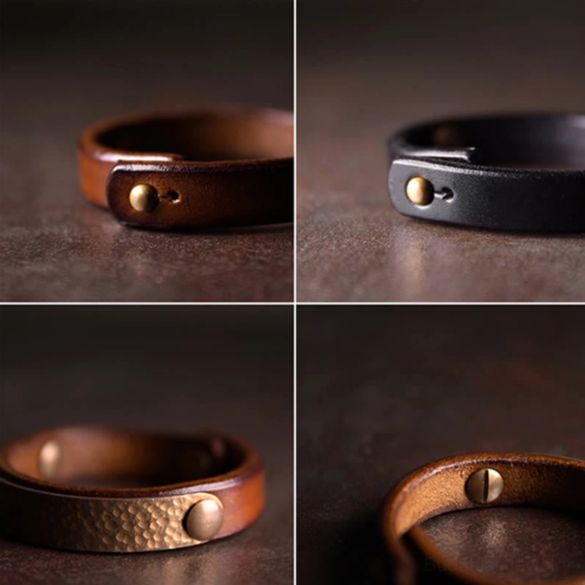 Buddhist prosperity leather and copper bracelet with spiritual energy conducting properties for good fortune