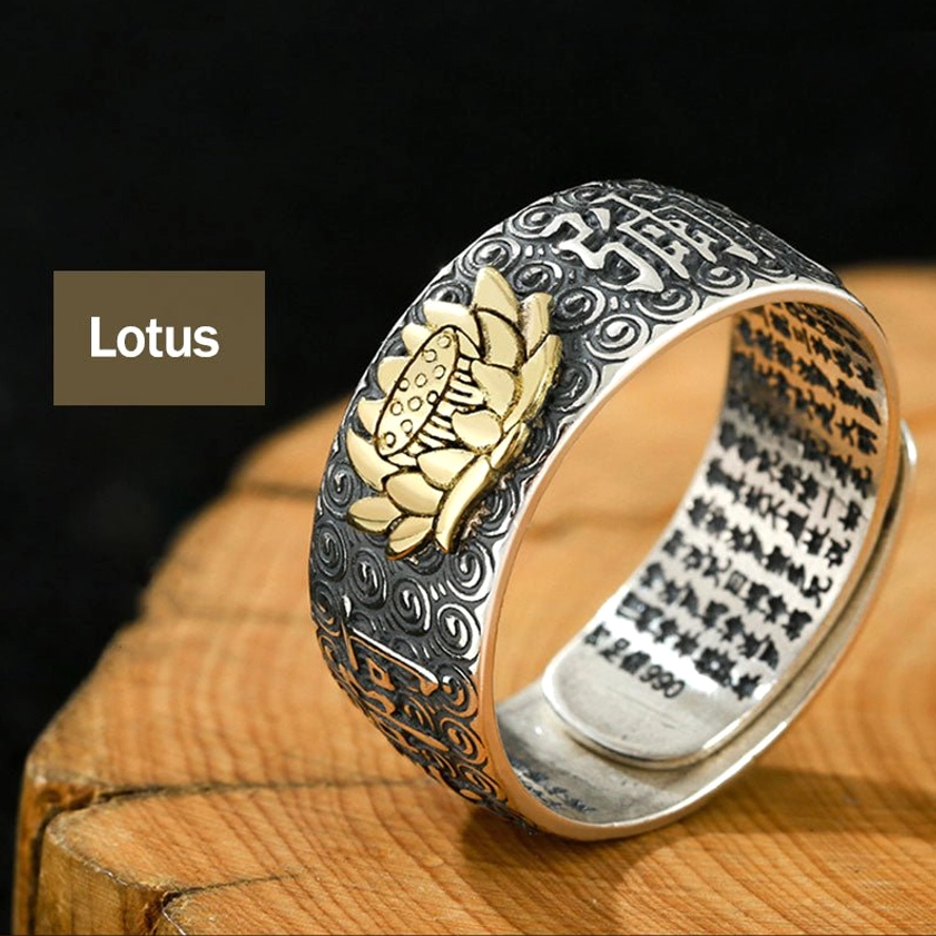Buddhist protective copper ring with engraved mantras for positive energy and abundance